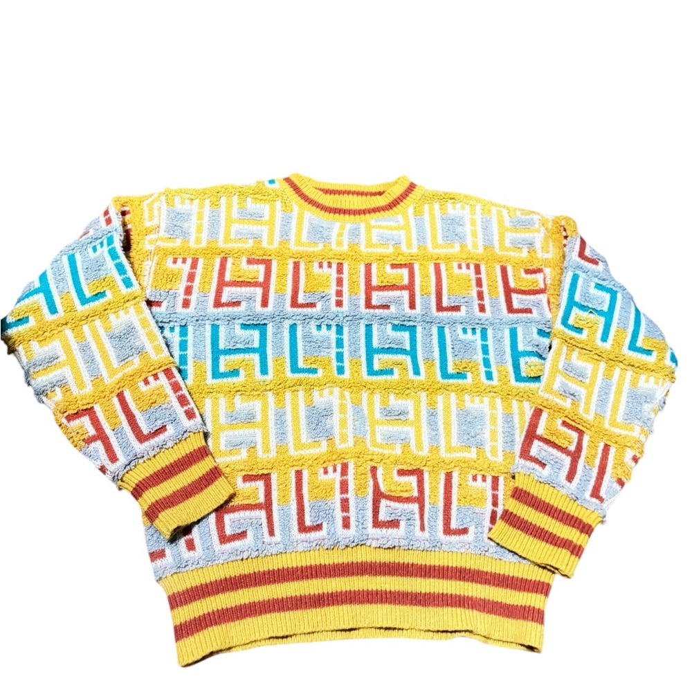 IMMODEL Yellow Multi-Color Print Knit Sweater Medium